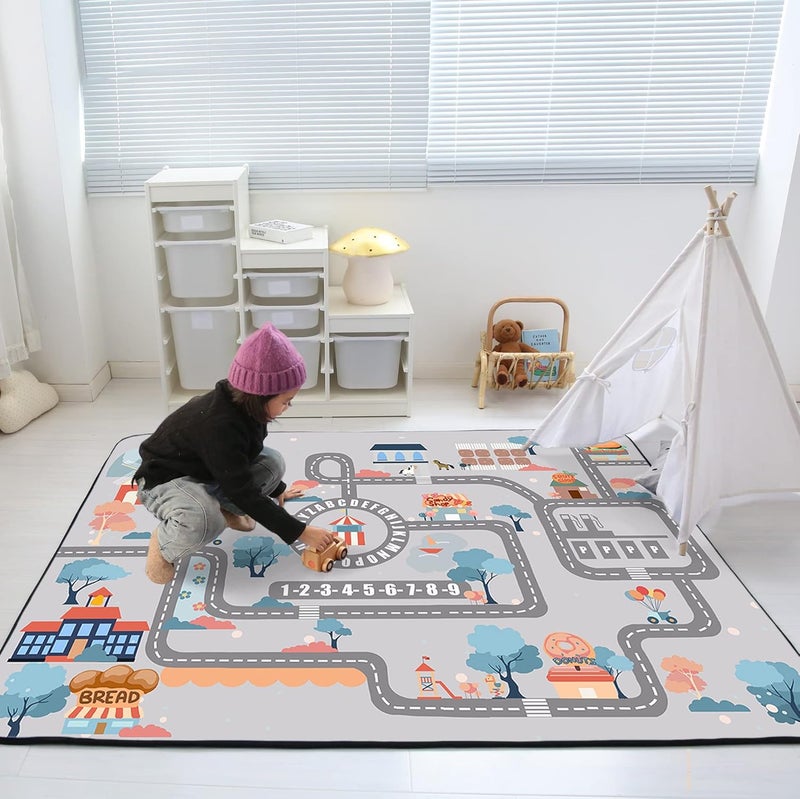 Loartee Soft Kids Educational Rug - 0.78" Thick Road Rug, ABC Alphabet & Numbers Play Mat for Toddlers, Game Area Rug, Baby Crawling Mats, Sweet Life, Gray - Image 3
